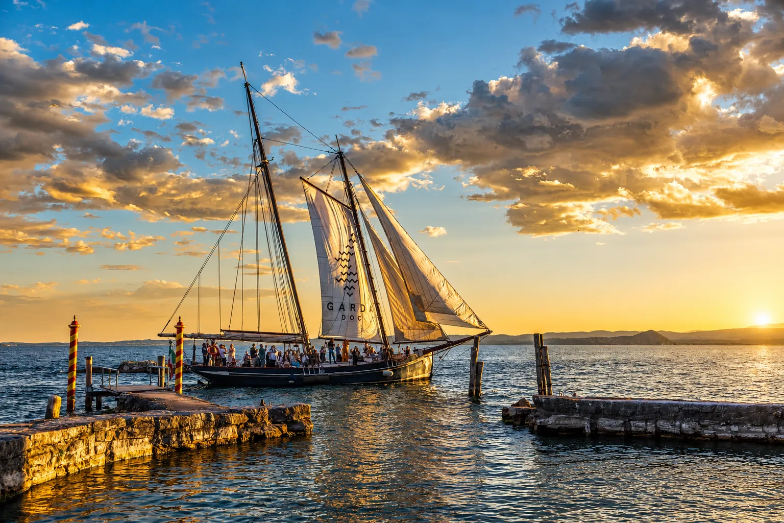 Gita in veliero al tramonto sul Lago di Garda da Malcesine