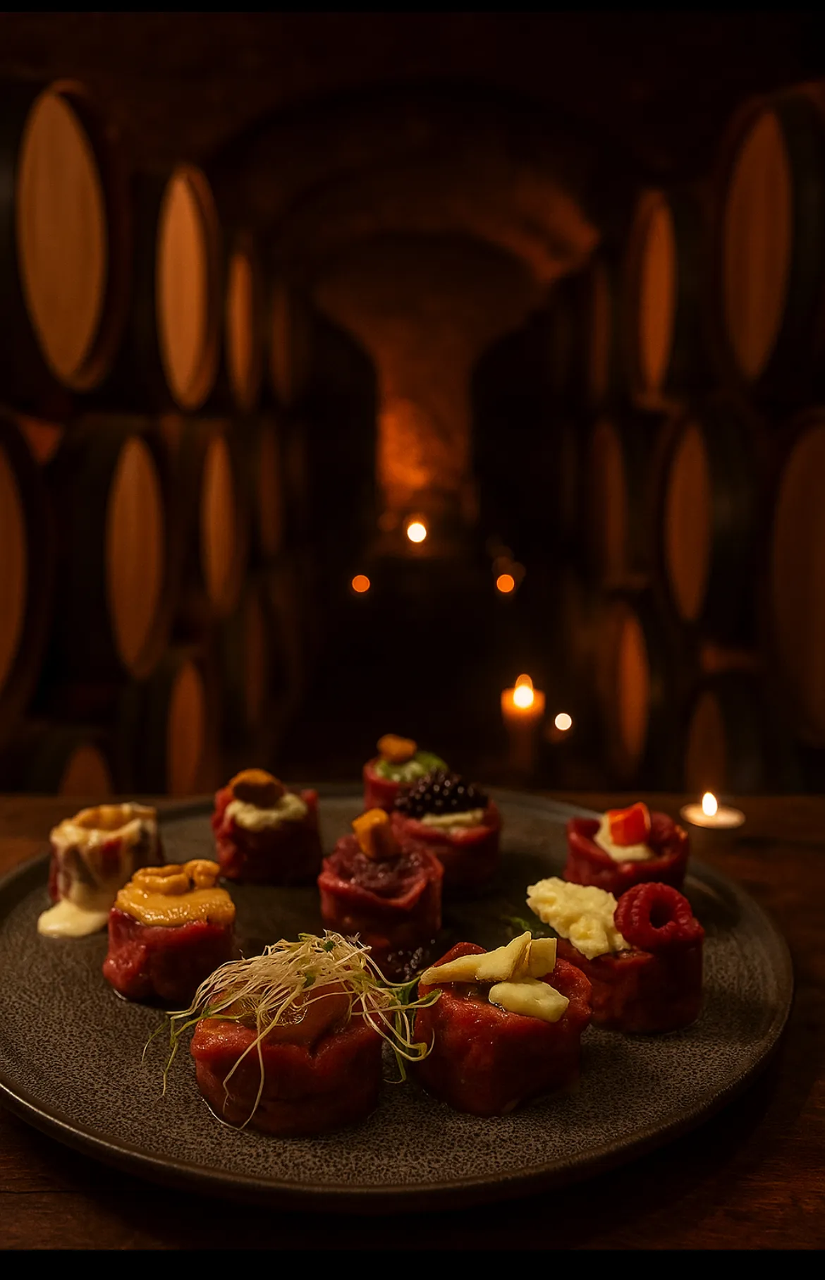 Cena tra le botti di vino nel Monferrato