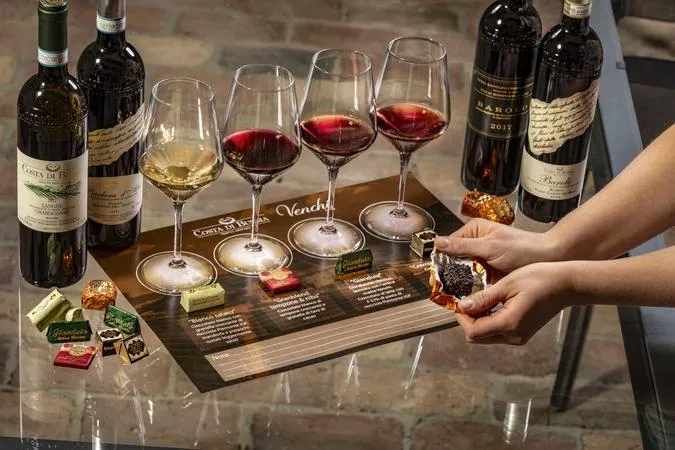 Degustazione di vino e abbinamento cioccolato nelle Langhe