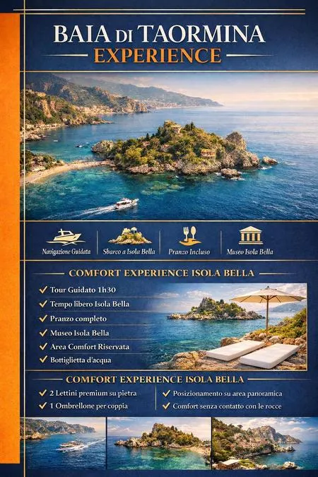 Tour in barca giornaliero all'Isola Bella con pranzo, visita al museo e zona relax riservata