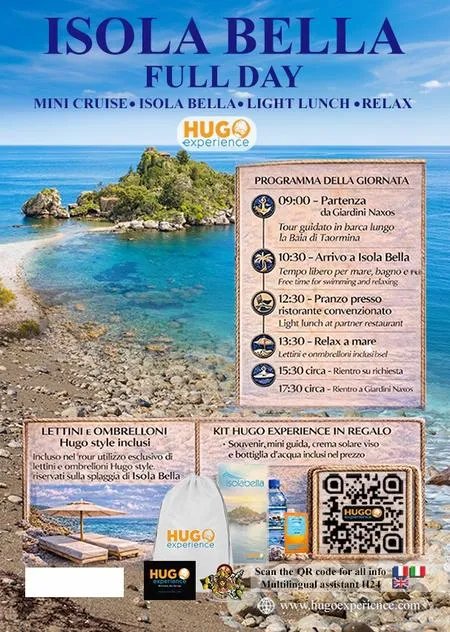 Tour in barca giornaliero all'Isola Bella con pranzo, visita al museo e zona relax riservata