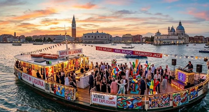 Tour in barca al tramonto da Venezia con aperitivo e musica dal vivo