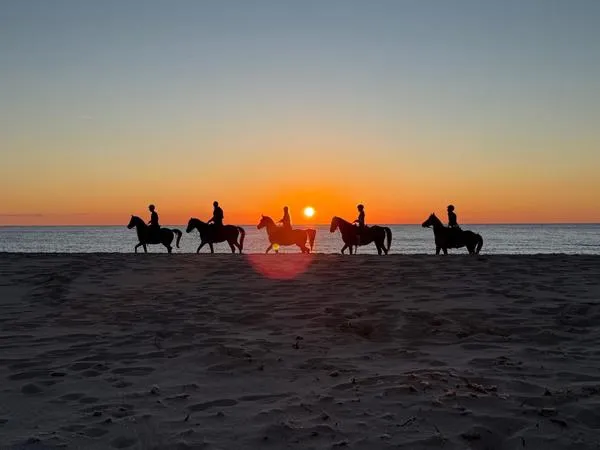Passeggiata a cavallo lungo la costa di Macari al tramonto