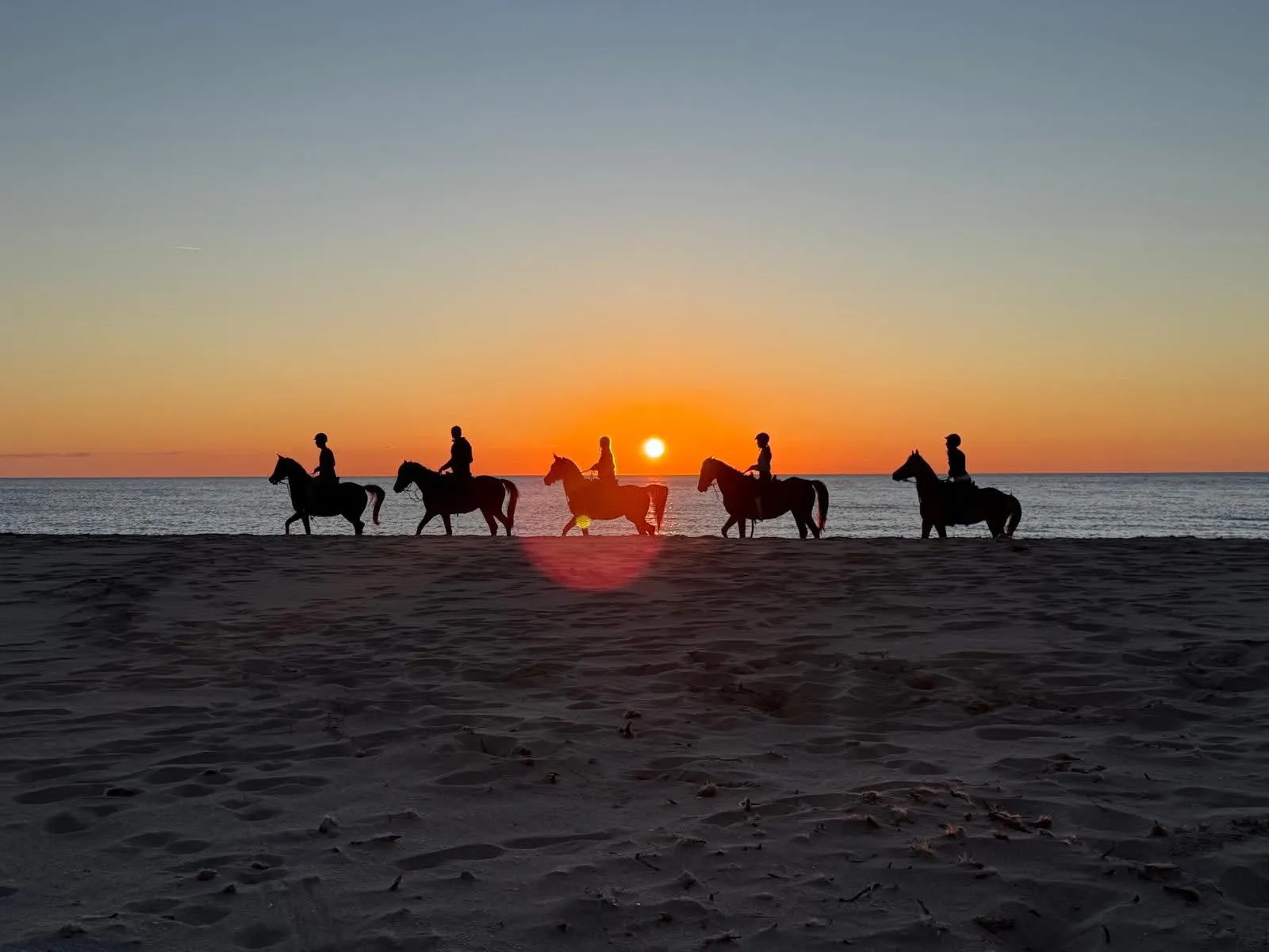 Passeggiata a cavallo lungo la costa di Macari al tramonto