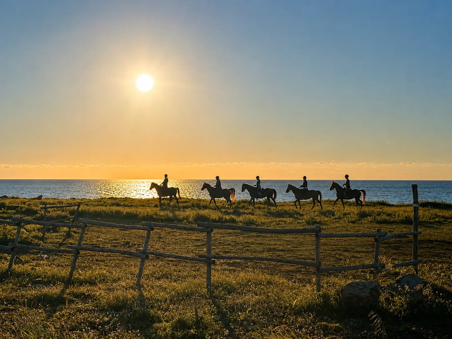 Passeggiata a cavallo lungo la costa di Macari al tramonto