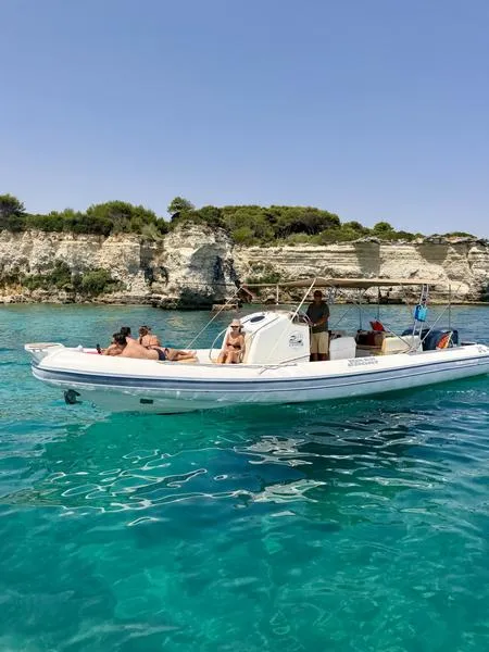 Inflatable boat tour along the Otranto coast with a skipper and an aperitif on board